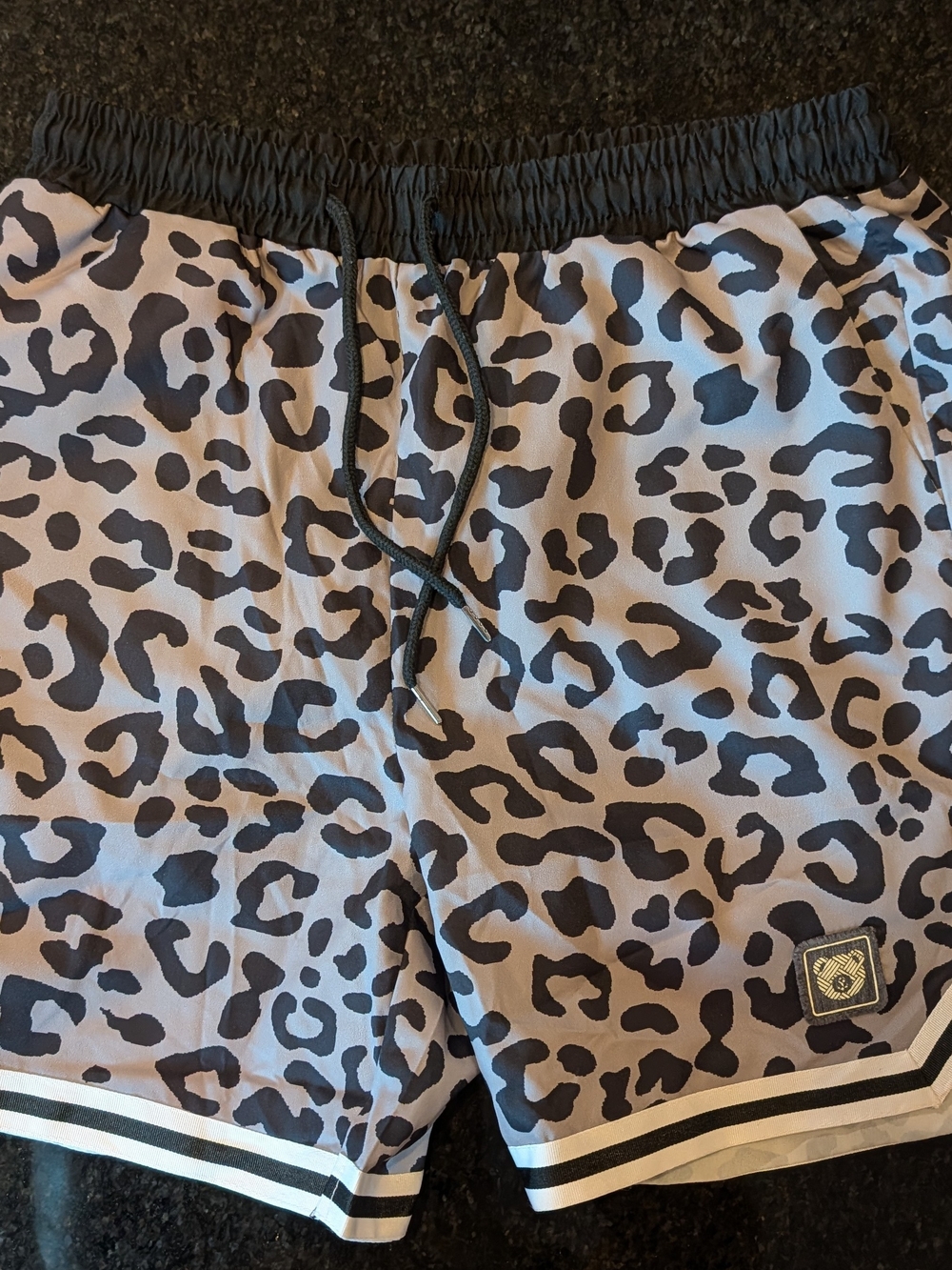 Men's Animal Print Drawstring Shorts - Black & Gray